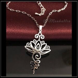 Laser cut chrome yoga Ayurvedic flower meditation boho earthy hippie necklace